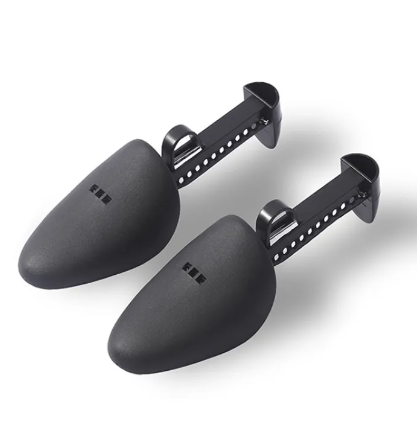 Pair of black adjustable plastic shoe trees
